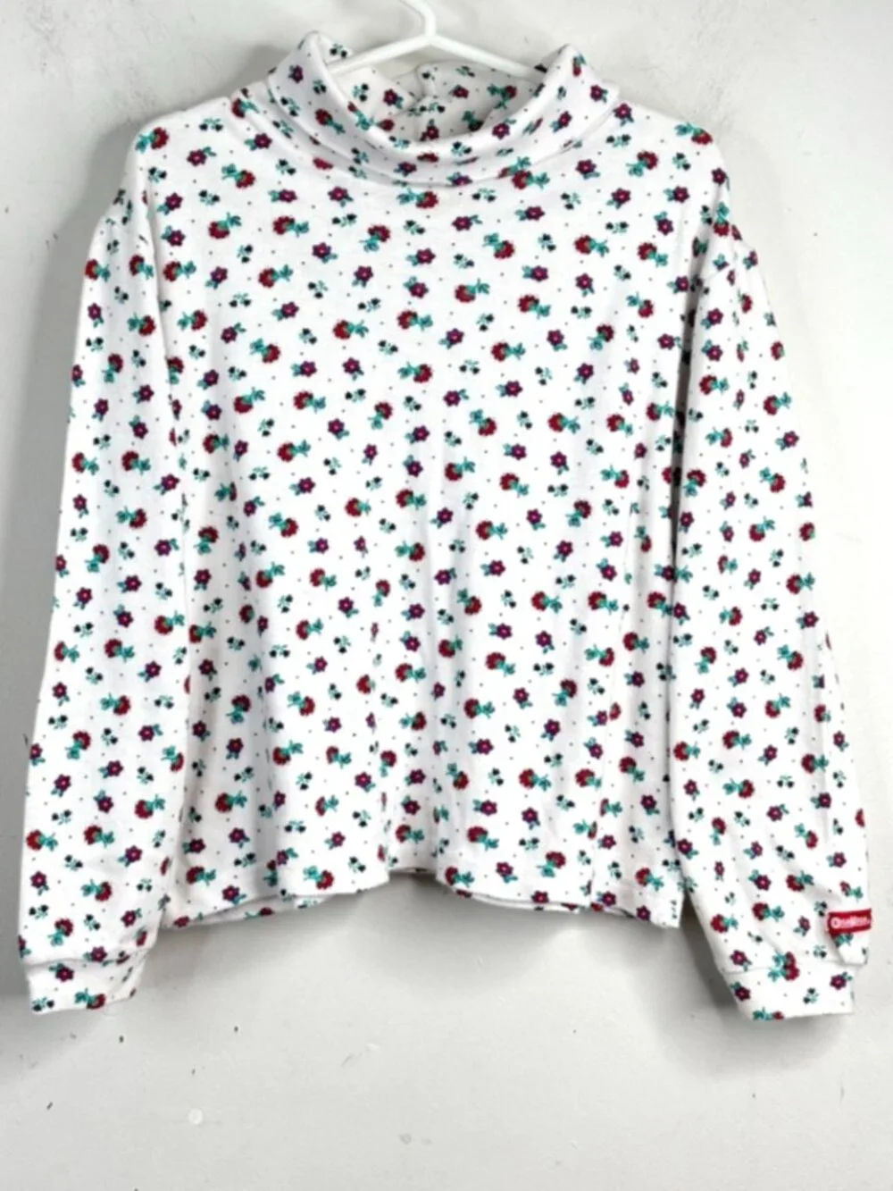 Vintage 90s OshKosh Bgosh Floral Turtleneck Size 6 White Red Flowers Made in USA